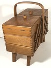 Vintage Solid Wood  Fold Out Accordion Style Sewing Box Organizer Craft Storage