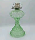 Antique Uranium Vaseline Glass Oil Lamp Burner Petal Pattern 11  Tall