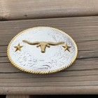 Nocona Belt Buckle Longhorn Oval Silver Gold Tone Western Cowboy Ranch Life