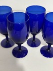 Libbey Premier Vintage Cobalt Blue Water Wine Goblet Glass Set Of 4
