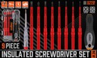 1000v Insulated Screwdriver Set 10pcs Interchangeable Magnetic Tips Electricion