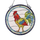 Rooster Tiffany Style Stained Glass Round Window Panel Chicken Country Farm Deco