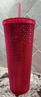 2019 Starbucks Hot Pink Studded Tumbler Cold Cup   Straw 24 Oz Venti New Nwt