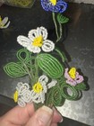 Vintage French Glass Beaded Flowers 4 Flowers With Leaves