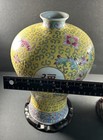 2 Chinese Porcelain Vases Jaune Yellow Famille Rose