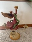 Angel With Wings Candelabra Candleholder Antiqued Crackled Metal Decor