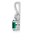 925 Sterling Silver 17x5mm Diamond Created Emerald And Diam  Pendant Charm