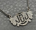Vintage Art Deco Sterling Silver Marcasite Initial Tie Bar Clip Chain