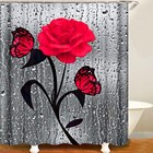 Blooming Flower Printed Shower Curtain Rose Decorative Bath Curtain Set W  Hooks