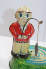 Vintage Yoneya Japan Tin Litho Wind Up  Fisherman  missing No Fishing Sign  lar