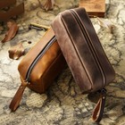Large Capacity Cowhide Leather Pencil Case Zipper Pen Pouch Stationery Pen Bag 