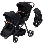 Double Track Tandem Stroller Foldable Pram For Infant   Toddler Baby W  Canopy
