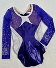 Under Armour Gk Elite Gymnastics Leotard Mesh Purple Swarovski Rhinestone Sz  Cs