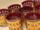      Vintage Mid Century Amber Gold Pattern Rocks Glasses Set Of 8