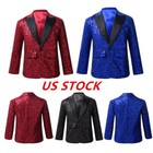 Kids Boys Sequin Blazer Suits Tuxedo Wedding Coat Shiny Glitter Party Jacket