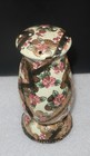 Antique Nippon Hat Pin Holder Black Gold Pink Floral Hand Painted
