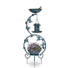 3-in-1 Outdoor Pedestal Bird Bath Garden D  cor Feeder Planter Iron Antique Blue