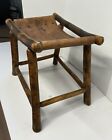 Vintage Wooden Foot Stool Leather Strapped Seat Ottoman Antique Rare