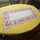 Vintage 80   x62    Yellow Checkered Vintage Flowered Tablecloth Grannycore Usa Read