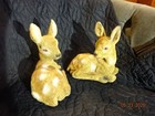 Vintage Laying Down Flocked Fawn Deers Figurine Christmas Decor - 2 Lot