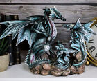 Narygos Blue Iceberg Mother Dragon With Baby Dragons Statue Home Decor Fantasy