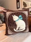 Vtg Kitty Cat Hand Sewn Quilted Throw Pillow Brown Cottage Core Granny Core