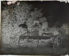 Antique Glass Photo Negative  Trio On A Countryside Wagon Ride