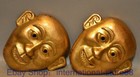 8 4  Antique Old Chinese 24k Gold Gems Dynasty Palace People Face Mask Pair