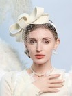 White Wool Felt Fascinators Wedding Hats For Women With Veil Bowknot Derby Hat