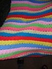 Vintage Hand Crochet Striped Afghan Blanket Bed Sofa Throw Mcm Mod Hippie Lap 