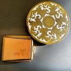 2pc Vintage Powder Compact Lot Rex Fifth Avenue Girey Puff Treasure Island 1940