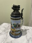 Ludwig Lehmann German Lidded Beer Stein Hinged Pewter Lid Train Topper 1854