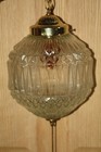 Vintage Mcm Clear Cut Glass   Faux Brass Pull Chain Swag Lamp Works Great