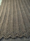 Crocheted Brown Flecked Ripple And Lace Afghan  67  L  X 42  W 