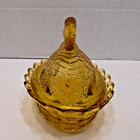 Vtg Amber Glass Nesting Swan Covered Trinket Oval candy Dish Translucent