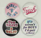 Lot Of 4 Unmarked Girls Humorous Modern Pop Culture Pinback Buttons