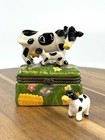Porcelain Hinged Trinket Box Cow Nursing Calf