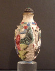 Antique Chinese Raised Relief Molded Famille Rose Snuff Bottle