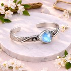 Sterling Silver Hammered Moonstone Pear Gemstone Cuff Bangle Women Mr042