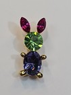 Rabbit Lapel Pin Purple Green   Maroon Faceted Faux Gems Lots Of Sparkle 
