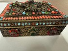 Tibetan Nepal Brass Buddha Trinket Jewelry Box With Turquoise And Coral Stones
