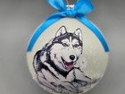 D379 Hand-made Christmas Ornament Dog - Husky Malamute - Blue Eyes Laying Happy