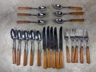 Vtg Molly Pitcher Butterscotch Bakelite 21 Pc Stainless Steel Flatware Set Usa