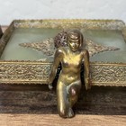 Antique Art Deco Nude Figural Vanity Tray 1930s Brass Filigree Glass Tray Vtg