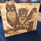 Vintage Fabric Wall Art Canvas With 3 Owls 27    X 22 1 2   