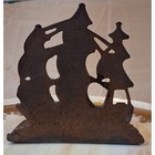 Vintage Cast Iron Galleon Ship Bookend Elizabeth 1558-1603 Nautical Decor