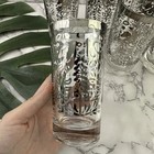 Vintage Mid Century Silver High Ball Cocktail Glasses Set Of 6 Birds Floral