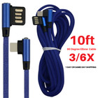 3pack 90 Degree Usb Charging Cord 10ft Heavy Duty For Iphone 11 Xr Charger Cable