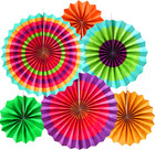 12pcs Multi-color Hanging Paper Fans  Fiesta Party Decorations  Photo Props For