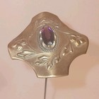 Victorian Paste Amethyst Brass Hatpin Art Nouveau Floral Antique 12 1 2  Long